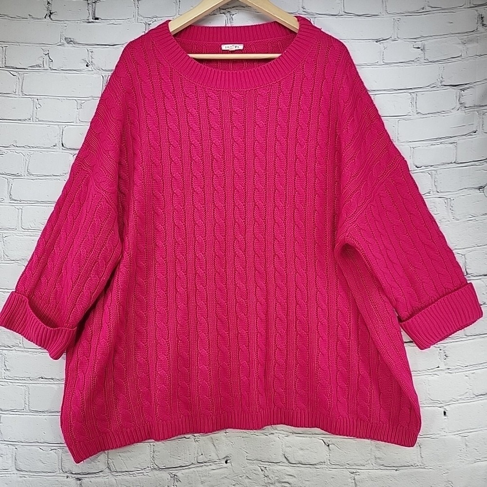 Jodifl Sweater Womens Sz L Hot Pink Cable Knit Pullover Over-Sized Beachy Comfy